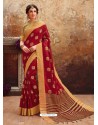 Maroon Heavy Embroidered Designer Art Silk Sari