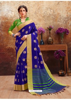 Royal Blue Heavy Embroidered Designer Art Silk Sari