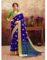 Royal Blue Heavy Embroidered Designer Art Silk Sari