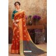 Orange Heavy Embroidered Designer Art Silk Sari