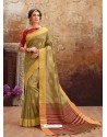 Olive Green Heavy Embroidered Designer Art Silk Sari