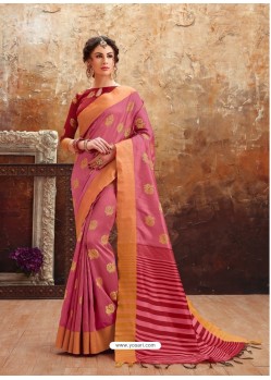 Light Pink Heavy Embroidered Designer Art Silk Sari