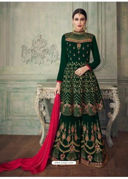 Dark Green Heavy Embroidered Pure Georgette Designer Sharara Suit