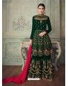 Dark Green Heavy Embroidered Pure Georgette Designer Sharara Suit