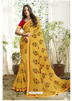 Yellow Designer Heavy Georgette Casual Wear Sari