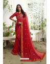 Dark Peach Designer Heavy Georgette Casual Wear Sari