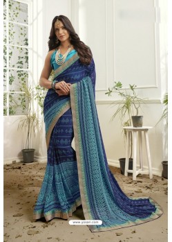 Dark Blue Designer Heavy Georgette Casual Wear Sari
