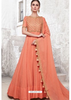 Light Orange Heavy Embroidered Gown Style Designer Anarkali Suit