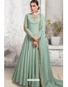 Grayish Green Heavy Embroidered Gown Style Designer Anarkali Suit