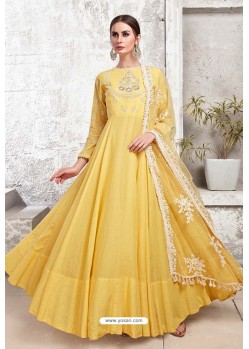Yellow Heavy Embroidered Gown Style Designer Anarkali Suit