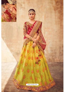 Lemon Heavy Designer Pure Tussar Silk Lehenga Choli