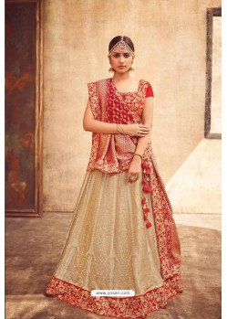 Beige Heavy Designer Pure Tussar Silk Lehenga Choli