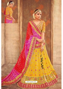 Yellow Heavy Designer Pure Tussar Silk Lehenga Choli