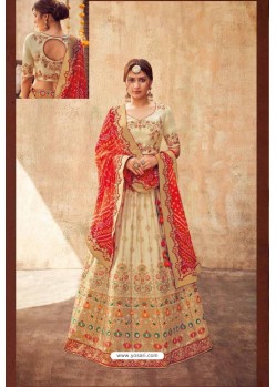 Off White Heavy Designer Pure Tussar Silk Lehenga Choli