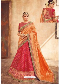 Rose Red Heavy Designer Pure Tussar Silk Lehenga Choli