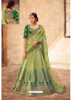 Green Heavy Designer Pure Tussar Silk Lehenga Choli