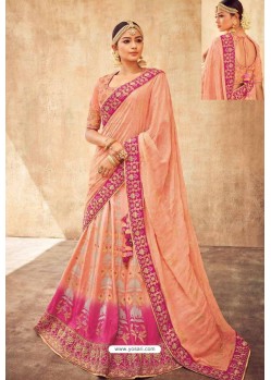 Peach Heavy Designer Pure Tussar Silk Lehenga Choli