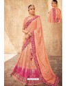 Peach Heavy Designer Pure Tussar Silk Lehenga Choli