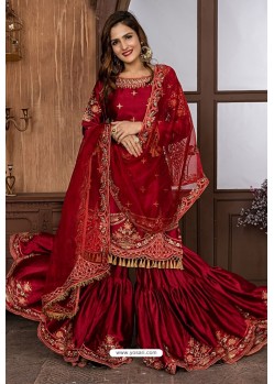 Maroon Heavy Embroidered Designer Party Wear Sharara Suit