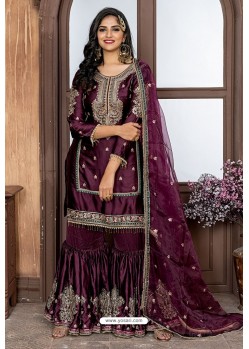 Deep Wine Heavy Embroidered Designer Party Wear Sharara Suit