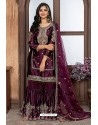 Deep Wine Heavy Embroidered Designer Party Wear Sharara Suit