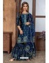 Teal Blue Heavy Embroidered Designer Party Wear Sharara Suit