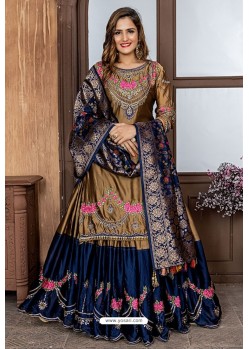 Camel Heavy Embroidered Designer Party Wear Sharara Suit