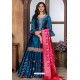 Teal Blue Heavy Embroidered Designer Party Wear Sharara Suit