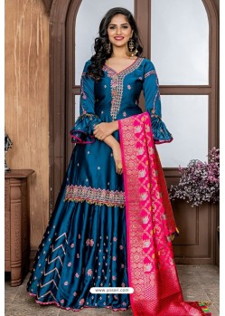 Teal Blue Heavy Embroidered Designer Party Wear Sharara Suit