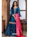 Teal Blue Heavy Embroidered Designer Party Wear Sharara Suit