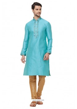 Turquoise Readymade Kurta Pajama For Men