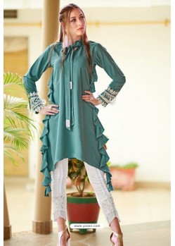 Teal Designer Casual Wear Readymade Fancy Kurti