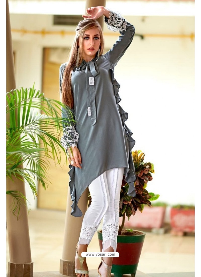 Buy Grey Designer Casual Wear Readymade Fancy Kurti | Party Wear Kurtis