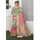 Jade Green Designer Party Wear Lichi Silk Sari