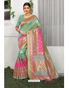 Jade Green Designer Party Wear Lichi Silk Sari