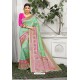 Sea Green Designer Party Wear Lichi Silk Sari