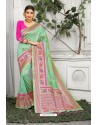 Sea Green Designer Party Wear Lichi Silk Sari