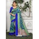 Royal Blue Designer Party Wear Lichi Silk Sari