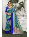 Royal Blue Designer Party Wear Lichi Silk Sari