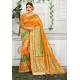 Orange Designer Party Wear Lichi Silk Sari