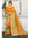 Orange Designer Party Wear Lichi Silk Sari