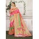 Hot Pink Designer Party Wear Lichi Silk Sari