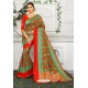 Red Designer Party Wear Lichi Silk Sari