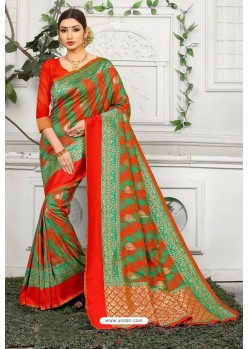 Red Designer Party Wear Lichi Silk Sari