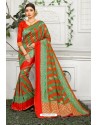 Red Designer Party Wear Lichi Silk Sari