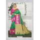 Forest Green Designer Party Wear Lichi Silk Sari