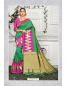 Forest Green Designer Party Wear Lichi Silk Sari