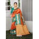 Rust Designer Party Wear Lichi Silk Sari