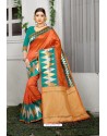 Rust Designer Party Wear Lichi Silk Sari