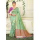 Sea Green Designer Party Wear Lichi Silk Sari